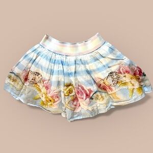 Monnalisa Blue Striped Fish and Roses Skirt Tulle Lining Girls Size 4